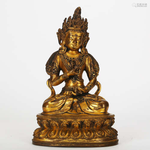 CHINESE GILT BRONZE SEATED GUANYIN