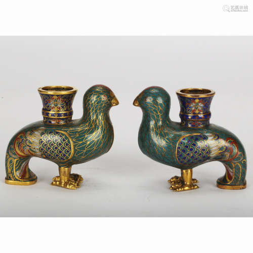 CHINESE PAIR OF CLOISONNE CANDLE STANDS