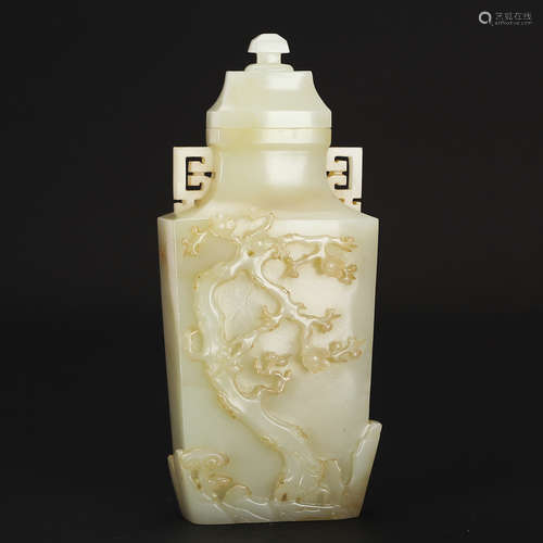 CHINESE WHITE JADE FLAT COVER VASE