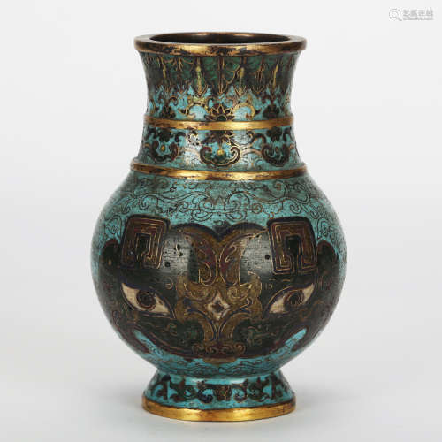 CHINESE CLOISONNE VASE WITH TAOTIE MASK