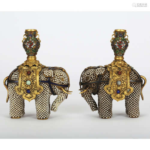 CHINESE PAIR OF CLOISONNE ELEPHANTS