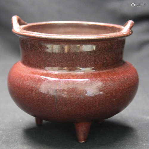 CHINESE OXBLOOD GLAZED PORCELAIN CENSER