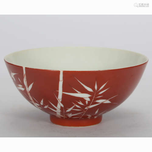 CHINESE RED GLAZED PORCELAIN BOWL