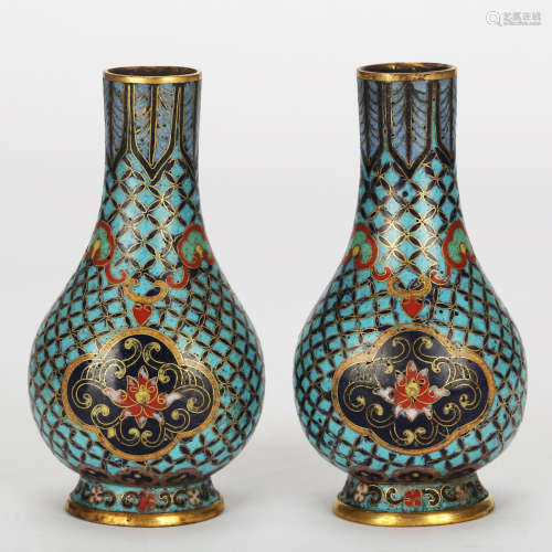 CHINESE PAIR OF CLOISONNE VASES