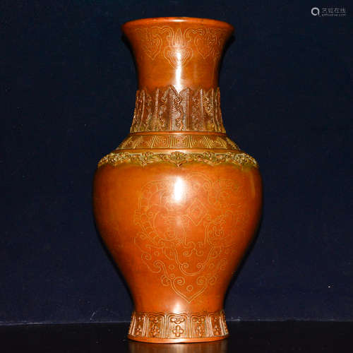 CHINESE BRONZE VASE INLAID SILVER WIRE