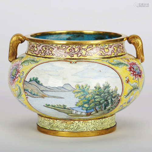 CHINESE BRONZE ENAMEL LANDSCAPE JAR