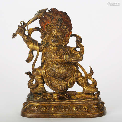 CHINESE GILT BRONZE MAHAKALA