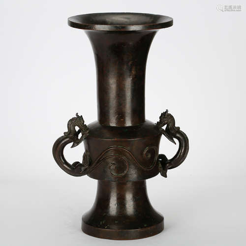 CHINESE BRONZE DRAGON GU VASE