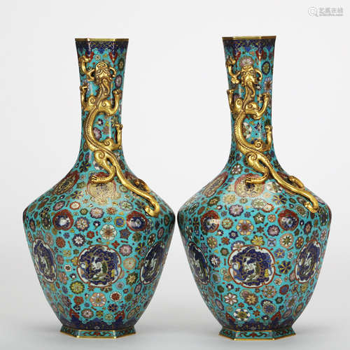 CHINESE PAIR OF CLOISONNE CHILONG VASE