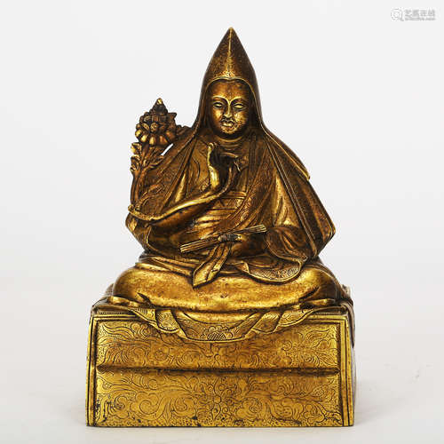 CHINESE GILT BRONZE FIGURE OF TSONGKHAPA