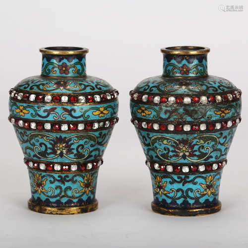 CHINESE PAIR OF CLOISONNE MEIPING VASE