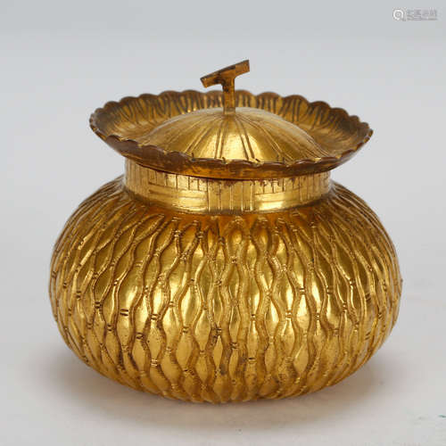 CHINESE GILT BRONZE COVER JAR