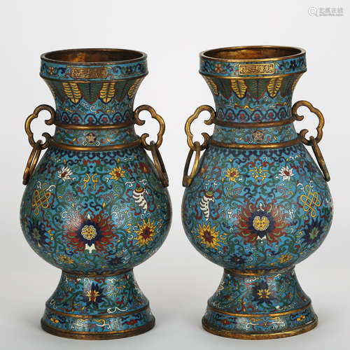 CHINESE PAIR OF CLOISONNE VASES