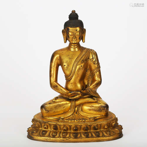 CHINESE GILT BRONZE SEATED SHAKYAMUNI