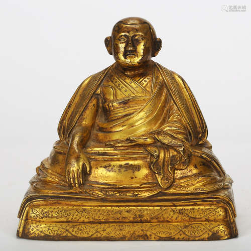 CHINESE GILT BRONZE SEATED GURU