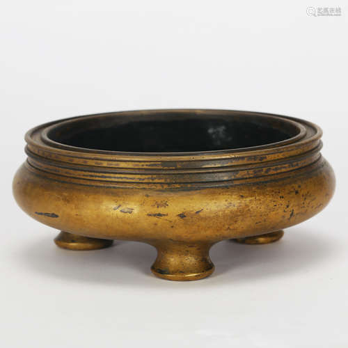 CHINESE GILT BRONZE TRIPOD CENSER