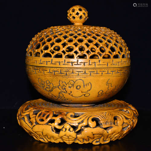 CHINESE YELLOW GLAZED PORCELAIN CENSER