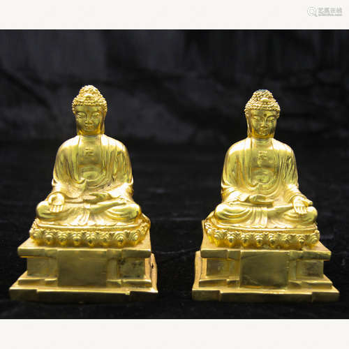 CHINESE PAIR OF GILT BRONZE BUDDHAS