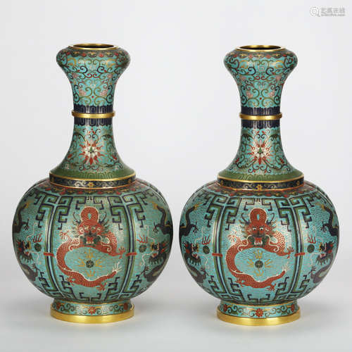 CHINESE PAIR OF CLOISONNE GARLIC HEAD VASE