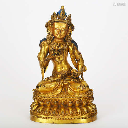 CHINESE GILT BRONZE SEATED GUANYIN