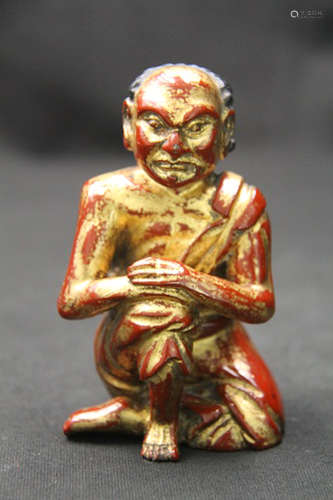 CHINESE GILDED WOOD FIGURE OF LOHAN