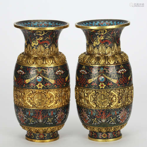 CHINESE PAIR OF CLOISONNE VASES