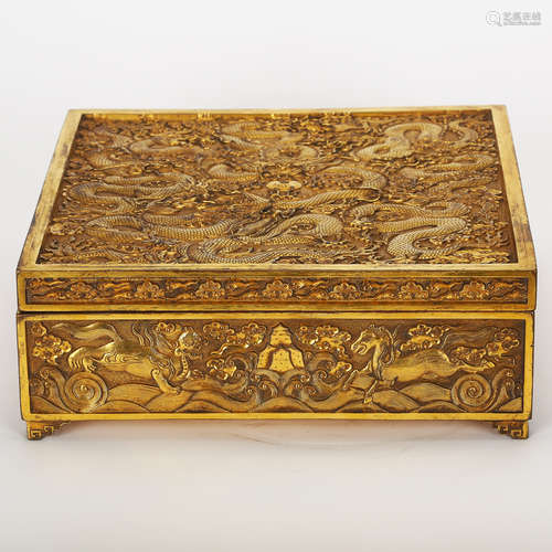 CHINESE GILT BRONZE COVER BOX