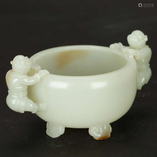 CHINESE WHITE JADE BOYS BRUSH WASHER