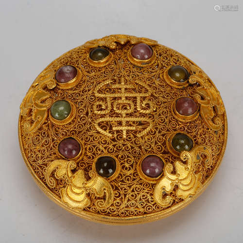 CHINESE GOLD WIRE COVER BOX WITH INLAID