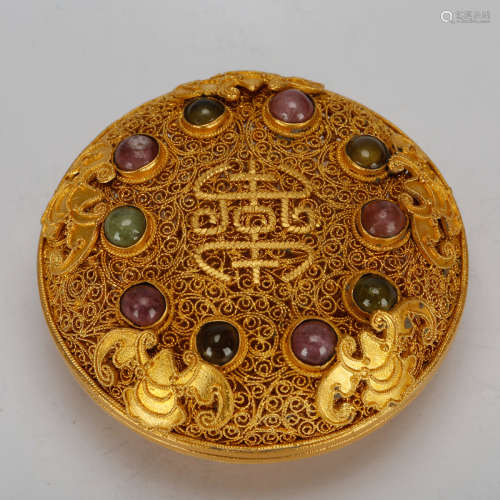 CHINESE GOLD WIRE COVER BOX WITH INLAID