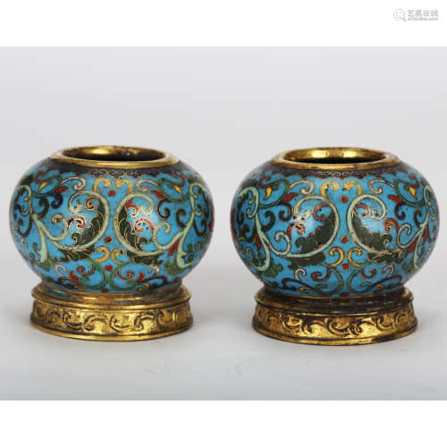 CHINESE PAIR OF CLOISONNE WATER COUPE