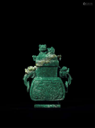 十八世纪 翡翠狮子钮香炉