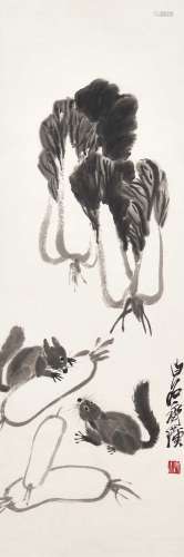 齐白石（1864～1957） 松鼠白菜 立轴 纸本