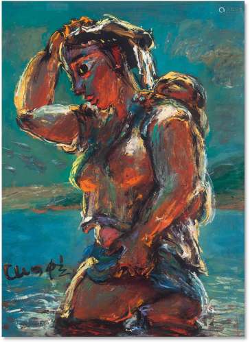 罗中立（b.1948） 故乡情之浴女 布面油画