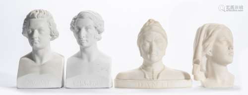 4 bustes de personnages illustres dont 2 en biscuit représentant C.M.v. Weber, [...]