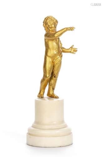 Petite sculpture en bronze doré représentant un petit enfant drapé. H. 10 cm sur [...]