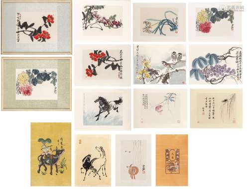 Ensemble de sérigraphies de peintres chinois comprenant : - 7 compositions florales [...]