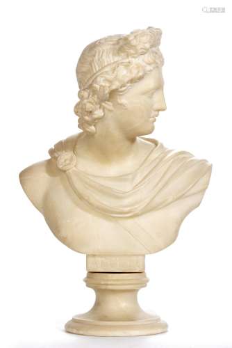 Buste en marbre blanc d'Apollon H. 34.5 cm avec socle - - Sculptures Skulpturen -
