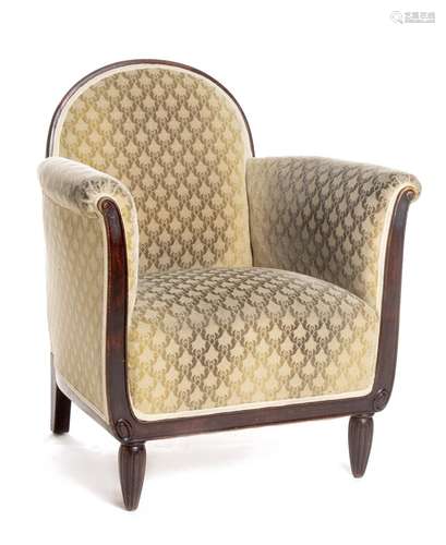 Fauteuil Art-Déco en hêtre teinté dans le goût de Leuleu, dossier arrondi [...]