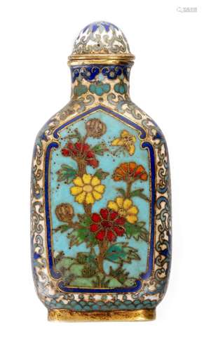 Tabatière ou snuff bottle en cloisonné de Chine à décor de fleurs et paillons en [...]