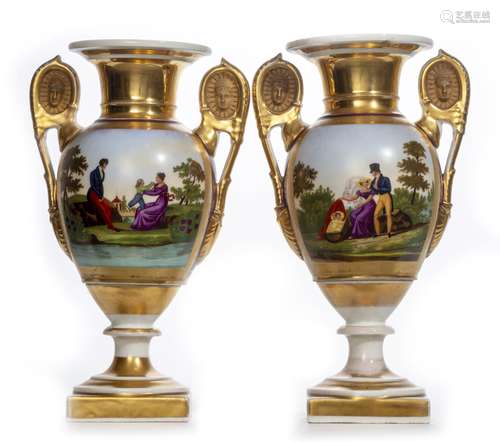 Paire de vases probablement en porcelaine de Paris de style Empire à décor en [...]