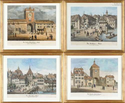 Heinrich Murer/ Maurer (CH, 1774-1822), ensemble de 4 lithographies rehaussées par [...]