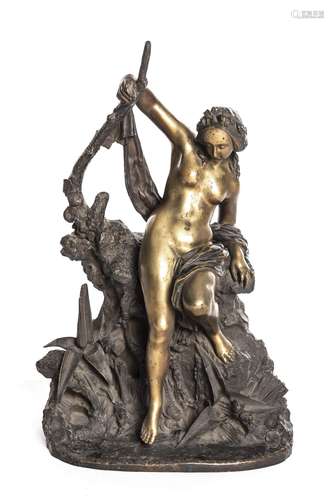 Anonyme. Bronze d'une baigneuse au bord de l'eau de style pompier. Bronze poli et [...]