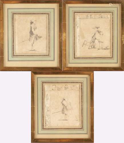 3 gravures de caricatures napolitaines à la pointe sèche. 12.8x10.6 cm & 11.7x9.6 [...]