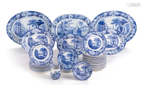 Wedgwood, service de vaisselle XIXe comprenant : - 39 assiettes à décor de deux [...]