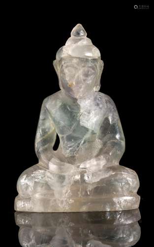 Petit bouddha birman en fluorite sculptée, les mains en position de [...]