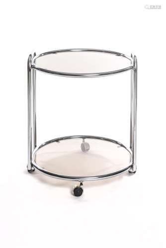 Table basse circulaire à roulettes: armature chromée et 2 plateaux en verre [...]