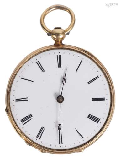 Montre de poche à boîte en or .750 n°8313 par E&N, cadran en émail blanc, [...]