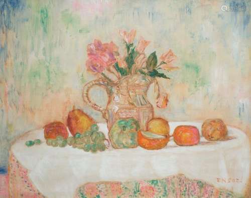Nature morte au vase de fleurs et fruits, ca.1920-1925