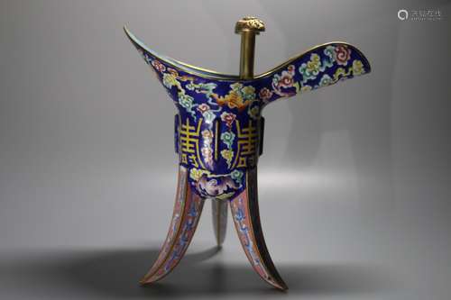 A CLOISONNE ENAMEL WINE VESSEL, JUE